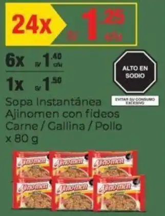 Metro Sopa Instantánea Ajinomen con Fideos Carne/Gallina/Pollo 24 x 80g oferta