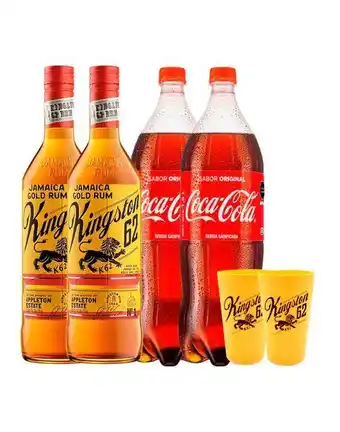 Sumon Licores Ron kingston 62 gold 750ml x2 + coca cola 1.5lt + 4 vasos oferta