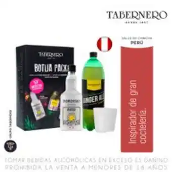 Metro Pack botija tabernero: pisco acholado la botija botella 700 ml + gaseosa ginger ale tabernero botella 1.5 lt + vaso chilcaner oferta