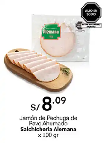 Plaza Vea Jamón de Pechuga de Pavo Ahumado Salchichería Alemana 100g oferta
