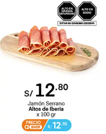 Plaza Vea Jamón Serrano Altos de Iberia 100g oferta