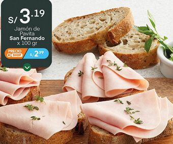 Plaza Vea Jamón de Pavita San Fernando 100g oferta