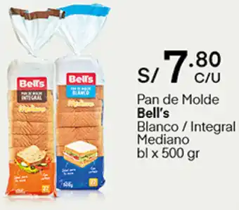 Plaza Vea Pan de Molde Bell's Blanco/Integral Mediano 500g oferta