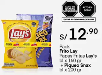 Plaza Vea Pack Frito Lay Papas Fritas Lay's 160g + Piqueo Snax 200g oferta