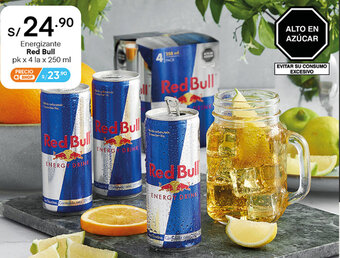 Plaza Vea Energizante Red Bull pk x 4 la x 250ml oferta