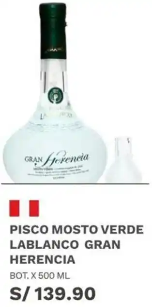 Wong Pisco Mosto Verde Lablaco Gran Herencia 500ml oferta