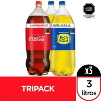 Tottus Tripack gaseosa coca cola + inca kola 3 l oferta