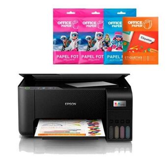 Hiraoka Impresora multifuncional epson ecotank l3210 + papel foto brillante 180g x 10 hojas a4 + papel foto brillante 180g x 25 hojas oferta