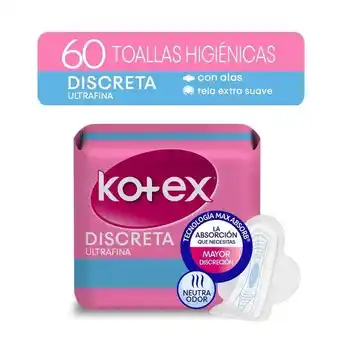 Tottus Toalla higiénica kotex ultrafina antibacterial 60 unid oferta