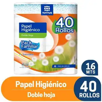 Tottus Papel higiénico doble hoja tottus 40 unidades oferta