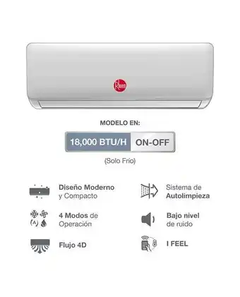 Tiendas EFE Aire acondicionado split 18,000 btu on/off frío rheem oferta