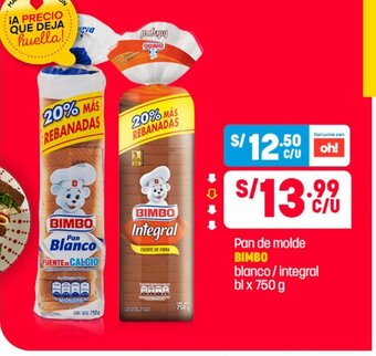 Plaza Vea Pan de molde Bimbo blanco / integral bl x 750g oferta