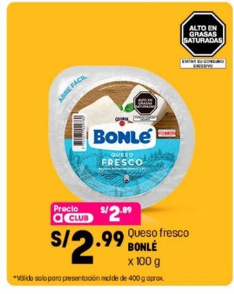 Plaza Vea Queso fresco Bonle x 100g oferta