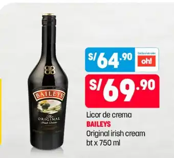 Plaza Vea Licor de crema Baileys Original irish cream bt x 750 ml oferta