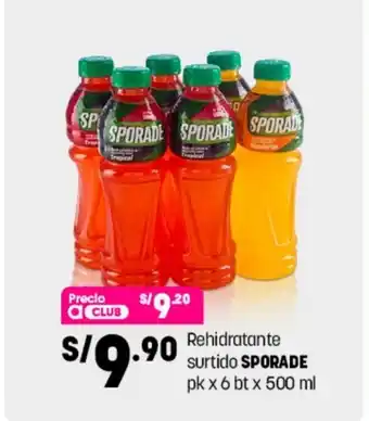Plaza Vea Rehidratante surtido SPORADE pk x 6 bt x 500 ml oferta