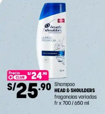 Plaza Vea Shampoo Head & Shoulders fragancias variadas fr x 700 / 650 ml oferta