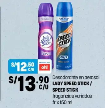 Plaza Vea Desodorante En Aerosol Lady Speed Stick / Speed Stick fragancias variadas fr x 150 ml oferta