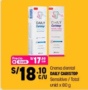 Plaza Vea Crema dental Daily Caristop Sensitive / Total unid x 80g oferta
