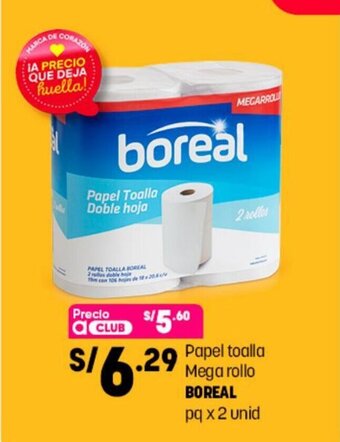Plaza Vea Papel toalla Mega rollo Boreal pq x 2 unid oferta