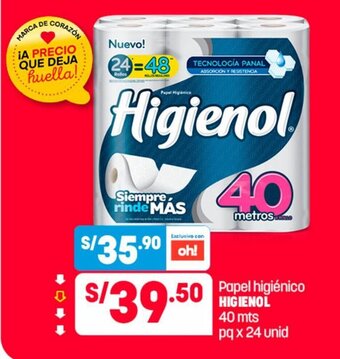 Plaza Vea Papel higienico Higienol 40 mts pq x 24 unid oferta