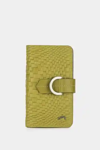Vélez Billetera basic de cuero para mujer grabado trenza verde oliva oferta