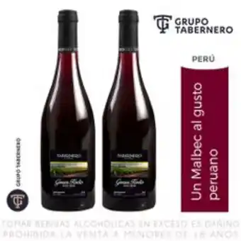 Metro Pack x2 vino tinto malbec tabernero gran tinto botella 750ml oferta