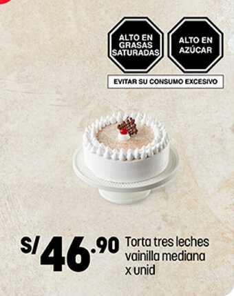 Plaza Vea Torta tres leches vainilla mediana x unid oferta