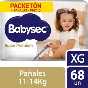 Tottus Pañales super premium babysec xg 68 unidades oferta