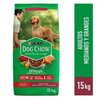Tottus Comida para perros dog chow adultos medianas y grandes sabor pollo y carne 15 kg oferta