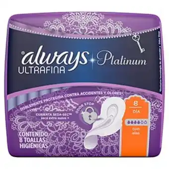 Toallas higiénicas always platinum ultrafina - paquete 8 un