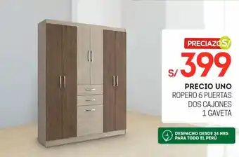 Tottus Precio Uno Ropero 6 Puertas Dos Cajones 1 Gaveta oferta
