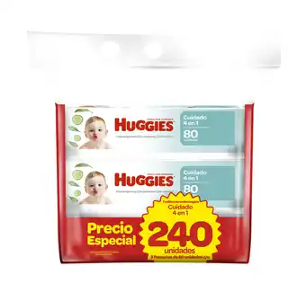 Tottus Tripack toalla húmedas huggies cuidado 4 en 1, 240 unidades oferta