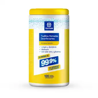 Tottus Toallitas humedas desinfectantes limón tottus 100 unidades oferta
