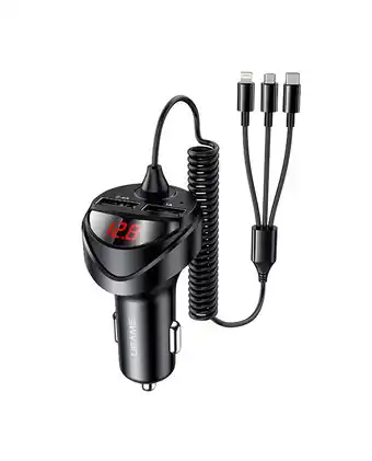 Tiendas EFE Cargador auto dual usams 3.4a + cable resorte 3 en 1 negro oferta