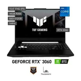 Hiraoka Laptop gaming asus tuf dash f15 fx517zm-hn001w 15.6" intel core i7-12650h 12th gen 512gb ssd 16gb ram oferta