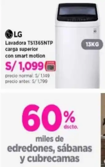 Ripley LG Lavadora T51365NTP Carga Superior con Smart Motion 13kg oferta