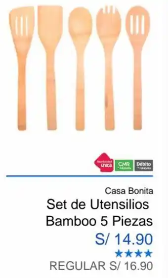 Sodimac Casa Bonita Set de Utensilios Bamboo 5 Piezas oferta