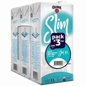 Vivanda Leche gloria slim uht descremada caja 1l paquete 3un oferta