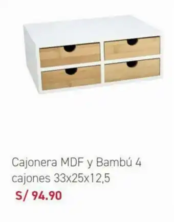 Cajonera MDF y Bambu 4 cajones 33x25x12.5