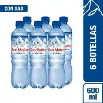 Freshmart Pack x6 agua mineral con gas san mateo - botella 600ml - pack oferta