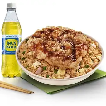 China Wok Chi jau crunch bowl: chi jau kai crujiente + arroz chaufa + gaseosa oferta