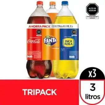 Tottus Tripack gaseosa coca cola + inca kola + fanta 3 l oferta