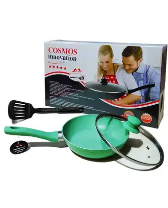 Tiendas EFE Sarten antiadherente 24cm cosmos con tapa de vidrio templado verde oferta