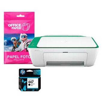 Hiraoka Impresora multifuncional hp deskjet ink advantage 2375 + cartucho de tinta hp 667 negro original + papel foto brillante 180g oferta