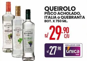 Vega Queirolo Pisco Acholado, Italia o Quebranta 750ml oferta