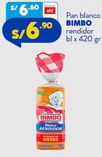 Plaza Vea Pan Blanco Bimbo Rendidor 420g oferta