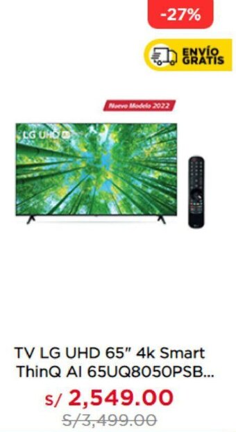 La Curacao LG TV UHD 65" 4K Smart THinQ AI 65UQ8050PSB oferta