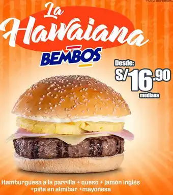 Hamburguesa a La Parilla + Queso+Jamón Inglés+Piña en Almibar+Mayonesa