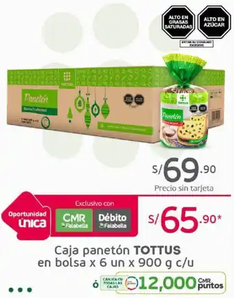 Tottus Caja Panetón Tottus en Bolsa 6 un x 900g oferta