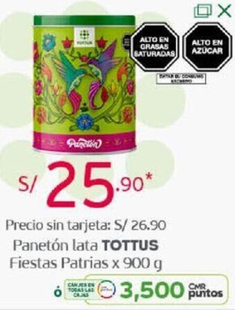 Tottus Panetón Lata Tottus Fiestas Patrias 900g oferta